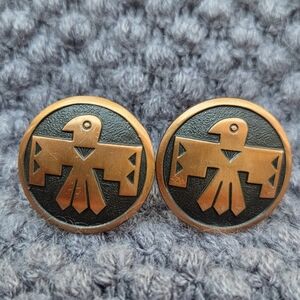 Southwestern 60s70s Vintage Native American Copper & Black Thunderbird Cufflinks